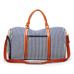 New Fashion Stripe Contrast Color and Leather Canvas Big Bag