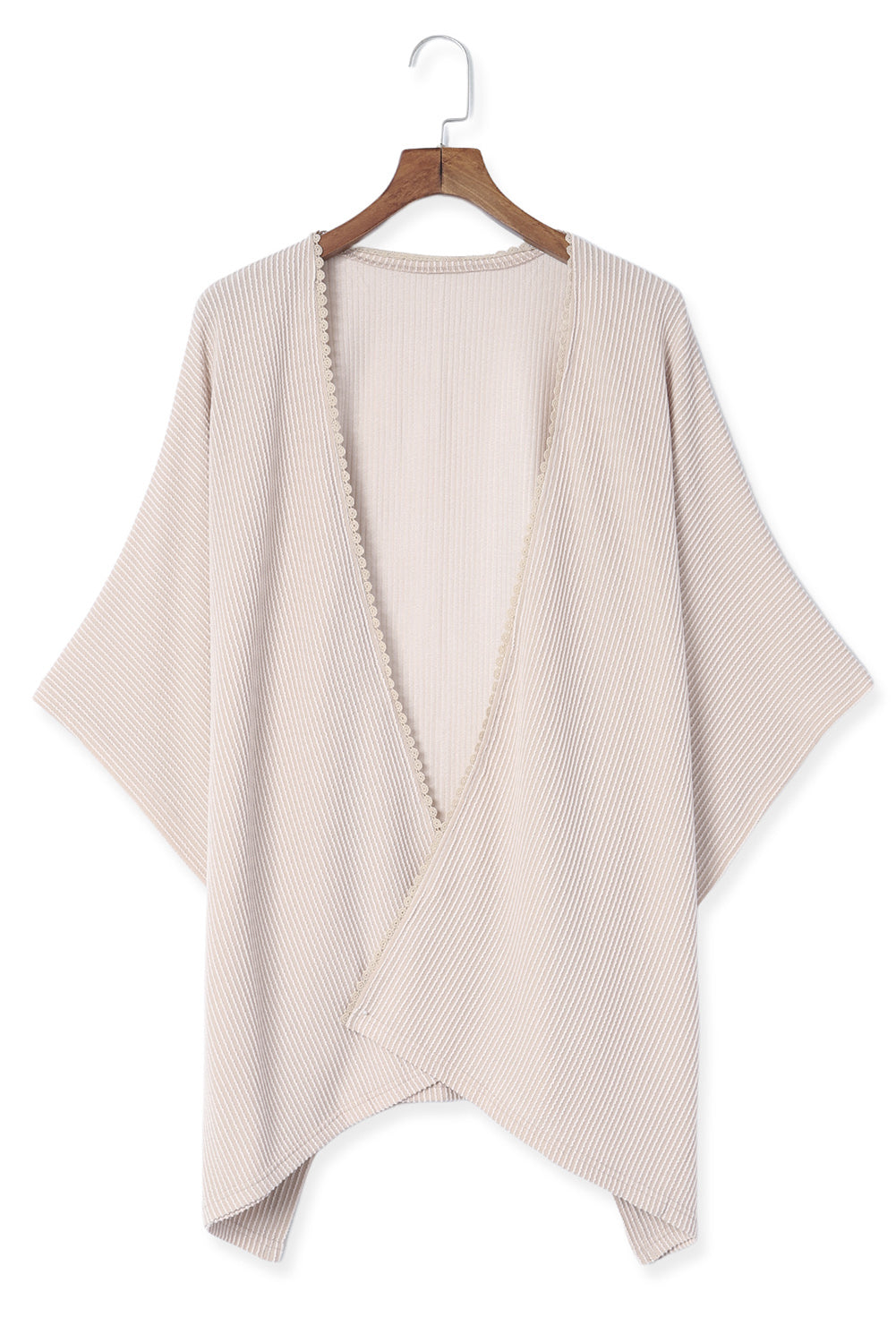 Black Textured Lace Trim Open Front Kimono Cardigan