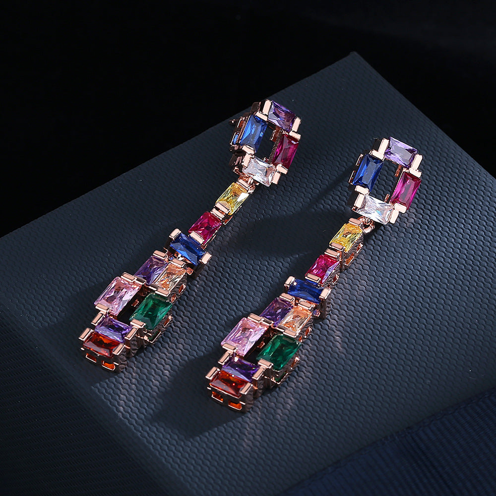 High-grade Contrast Color Fashion Eardrops Super Flash Zircon Earrings