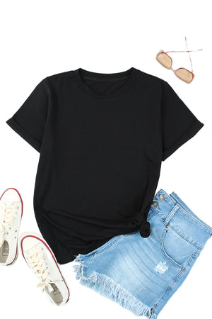 Green Plain Solid Color Crew Neck Tee