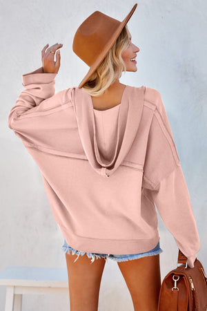 Orange Basic & Casual Button Front Pullover Hoodie