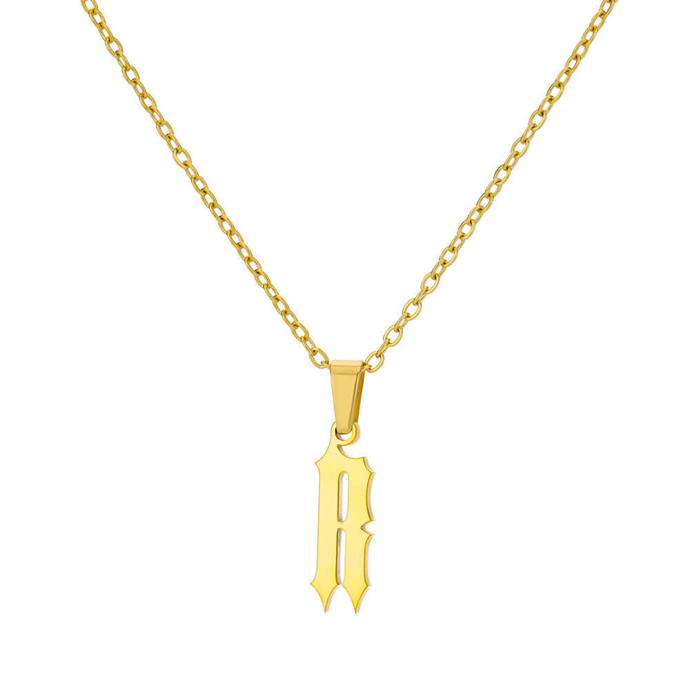 18K Gold Plating Stainless Steel Ancient English Letter Pendant Necklace