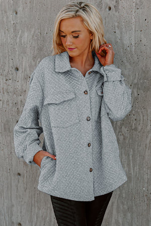 Black Lattice Texture Retro Flap Pocket Button Shacket