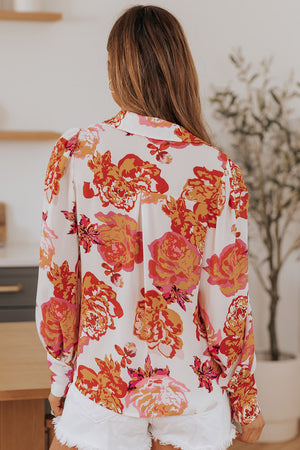 Multicolor Swirl Color Block Print Lantern Sleeve Shirt