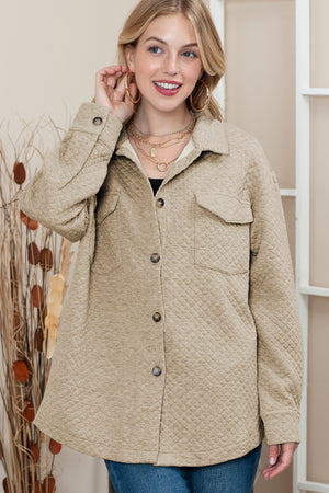 Black Lattice Texture Retro Flap Pocket Button Shacket