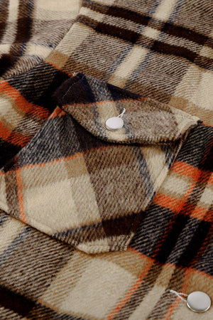 Brown Plaid Button Up Long Sleeve Flannel Jacket