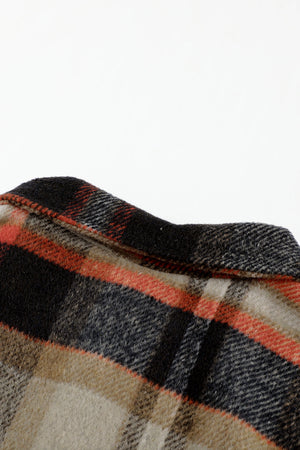 Brown Plaid Button Up Long Sleeve Flannel Jacket