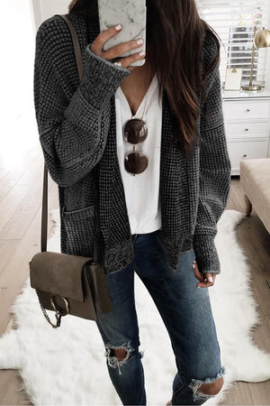 Gray Chunky Knit Pockets Drop Sleeve Cardigan