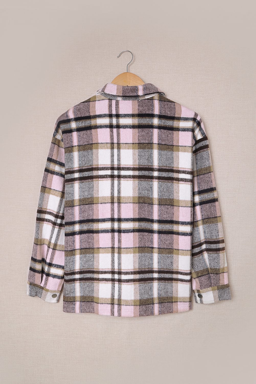 Brown Plaid Button Up Long Sleeve Flannel Jacket
