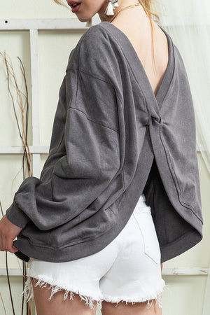 Gray Mineral Wash Twist Butterfly Oversize Sweatshirt