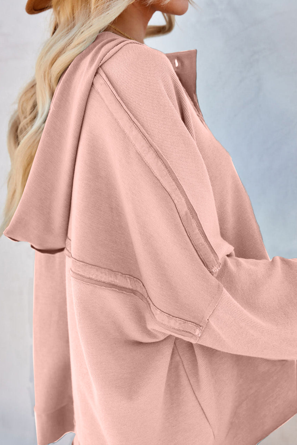 Orange Basic & Casual Button Front Pullover Hoodie