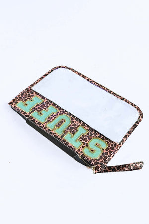 Black STUFF Cow Print Transparent Zipped Handbag