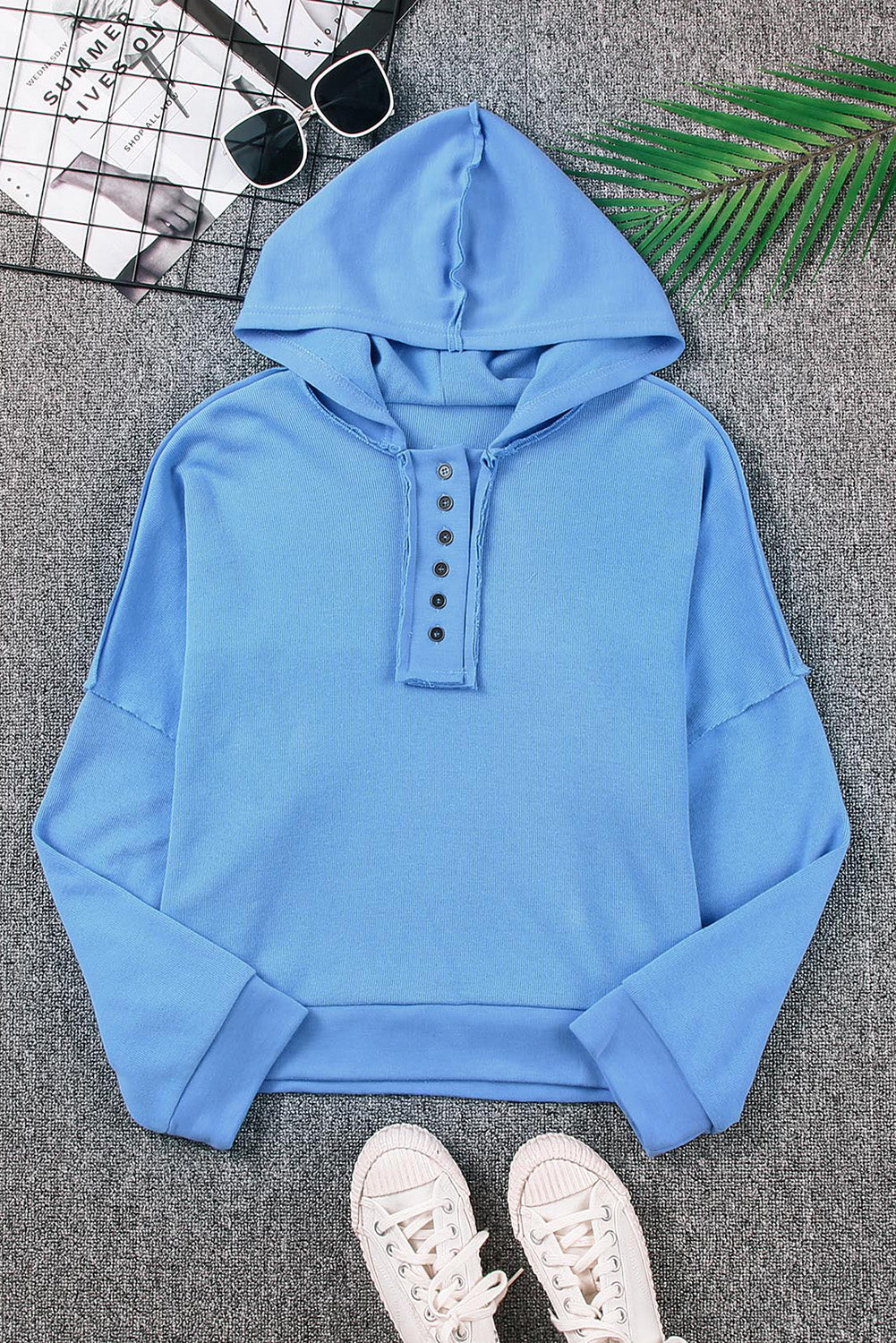 Orange Basic & Casual Button Front Pullover Hoodie