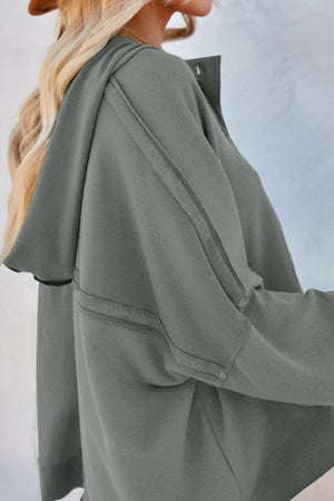 Orange Basic & Casual Button Front Pullover Hoodie