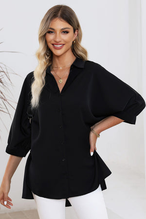 Green 3/4 Batwing Sleeve Oversize Button Up Shirt