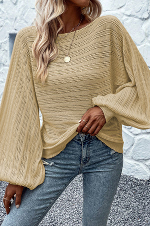 Black Lantern Sleeve Eyelets Knit Sweater