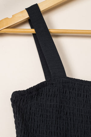 Black Casual Smocked Sleeveless Wide Leg Jumpsuit With Pockets