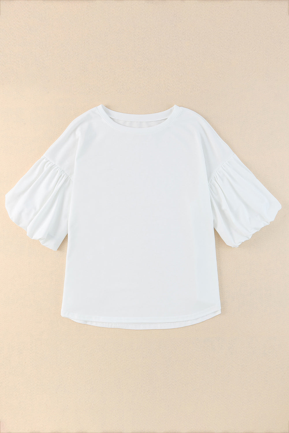 White Solid Color Casual Bubble Sleeve Blouse