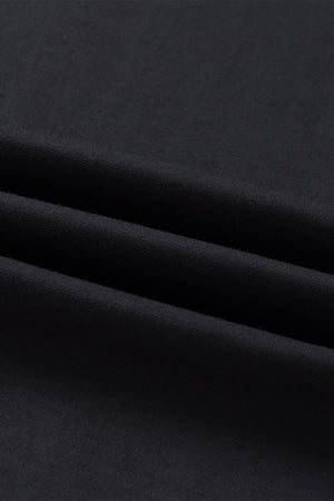 Black Drawstring Elastic Waist Casual Wide Leg Pants