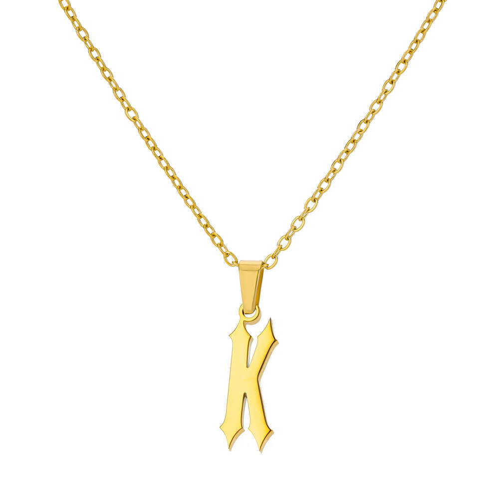 18K Gold Plating Stainless Steel Ancient English Letter Pendant Necklace