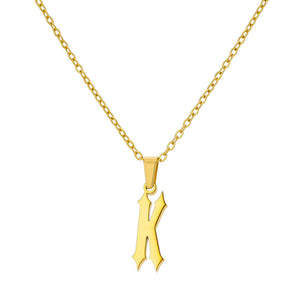 18K Gold Plating Stainless Steel Ancient English Letter Pendant Necklace
