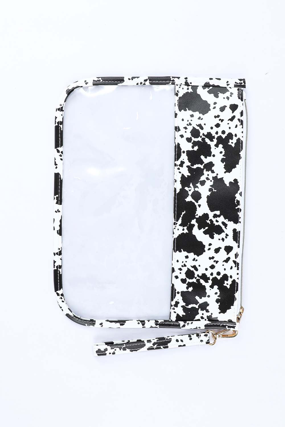 Black STUFF Cow Print Transparent Zipped Handbag
