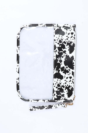 Black STUFF Cow Print Transparent Zipped Handbag
