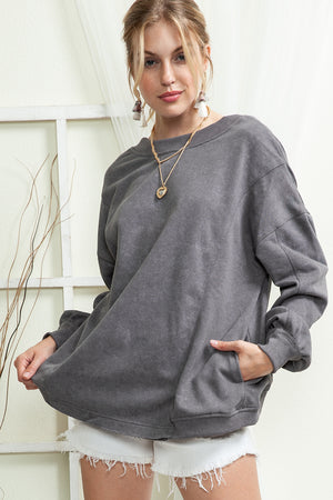 Gray Mineral Wash Twist Butterfly Oversize Sweatshirt