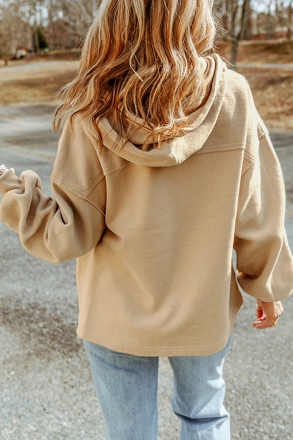 Grey Bishop Sleeve Zip Up Hoodie Jacket with Flap Pockets