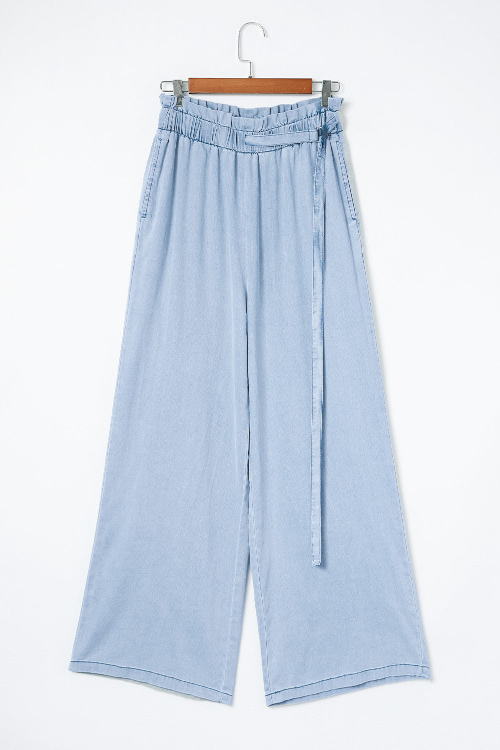 Blue High Waist Pocketed Wide Leg Tencel Jeans