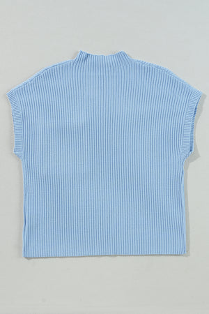 Green Patch Pocket Ribbed Knit Short Sleeve Sweater