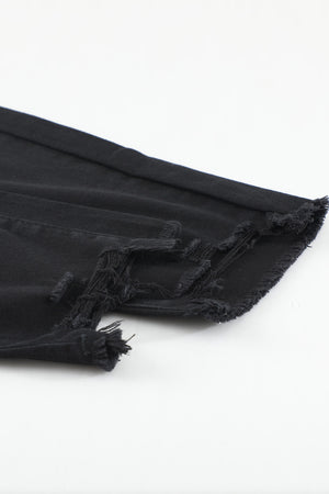 Green Frayed Raw Hem High Waist Denim Jeans