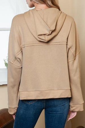 Orange Basic & Casual Button Front Pullover Hoodie