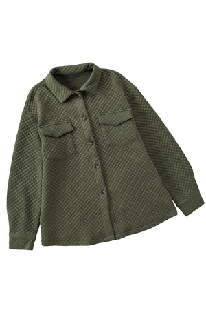 Black Lattice Texture Retro Flap Pocket Button Shacket