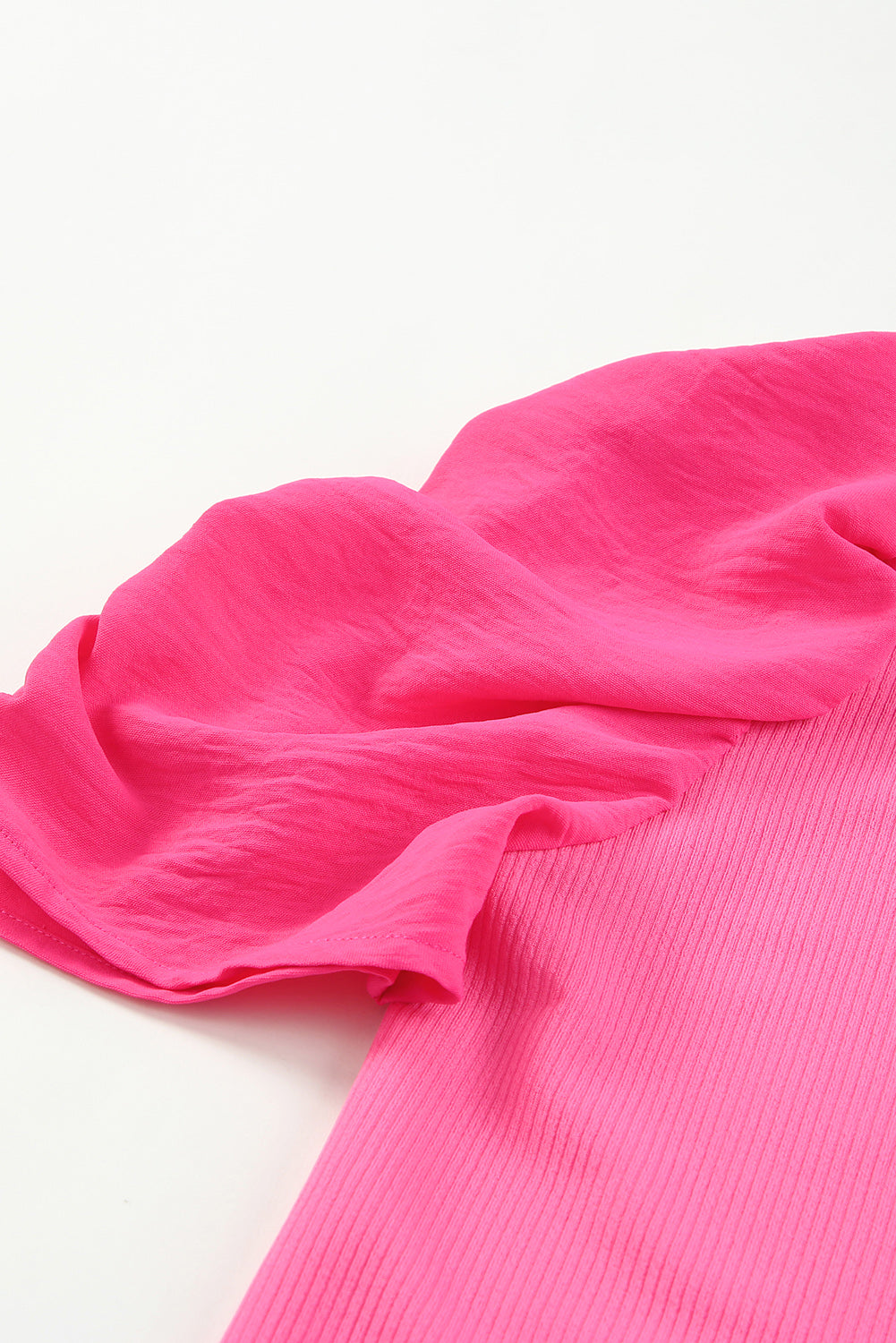 Black Ribbed Crew Neck Elegant Puff Sleeve Top