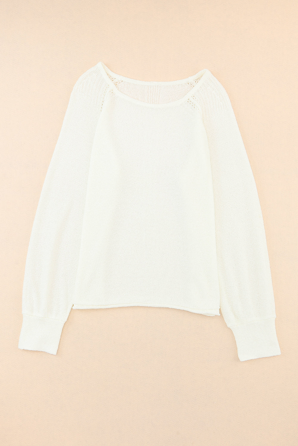 White Plain Raglan Sleeve Casual Pullover Sweater