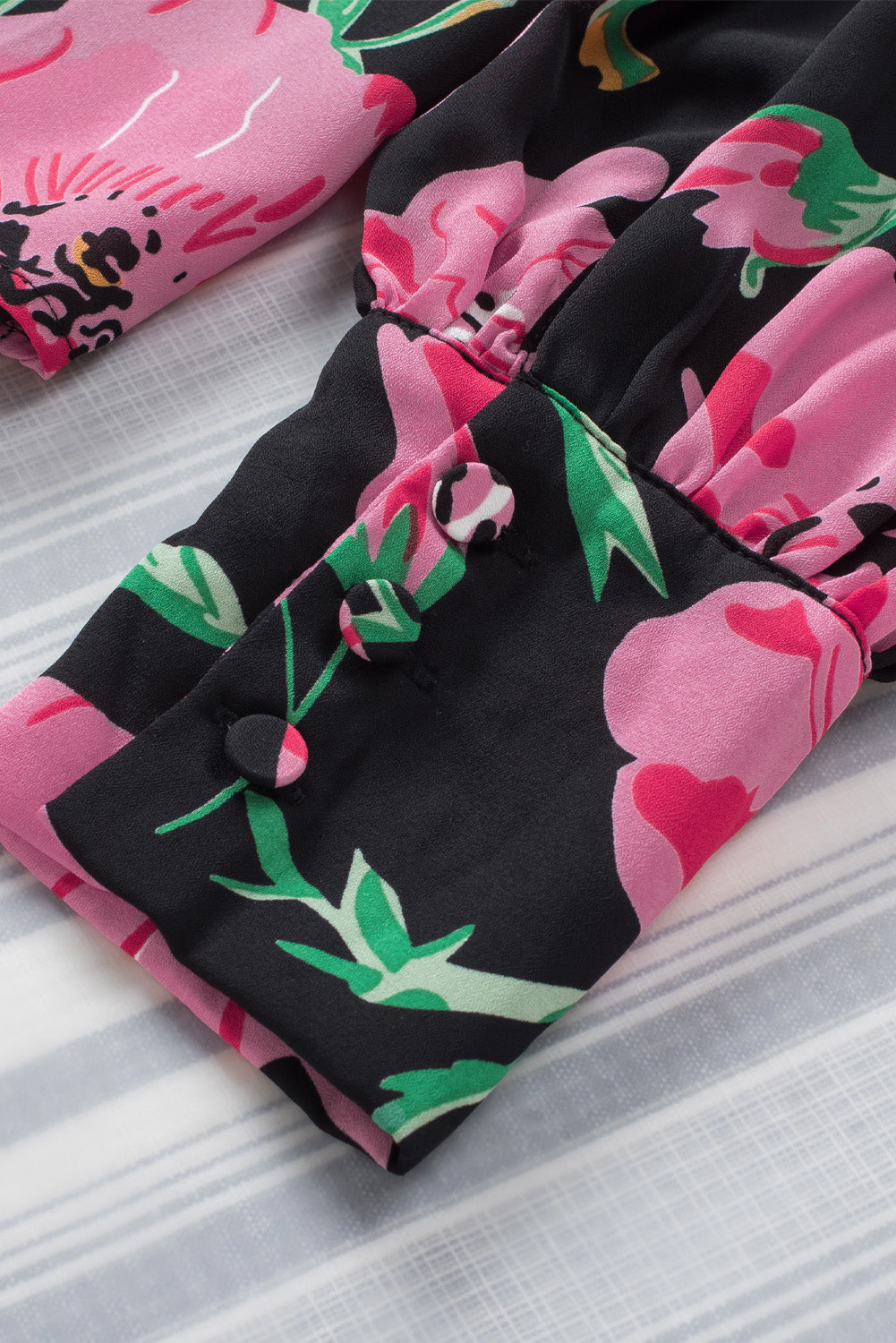 Multicolor Swirl Color Block Print Lantern Sleeve Shirt