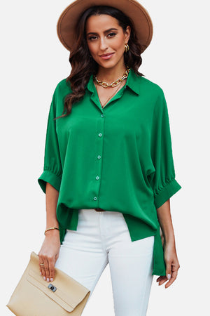 Green 3/4 Batwing Sleeve Oversize Button Up Shirt