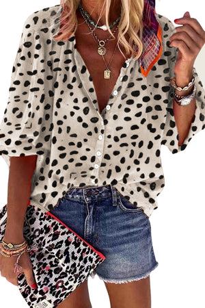 Leopard Print Bishop Sleeve Button Shirt