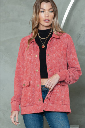 Dark Blue Snap Button Casual Flap Pockets Jacket