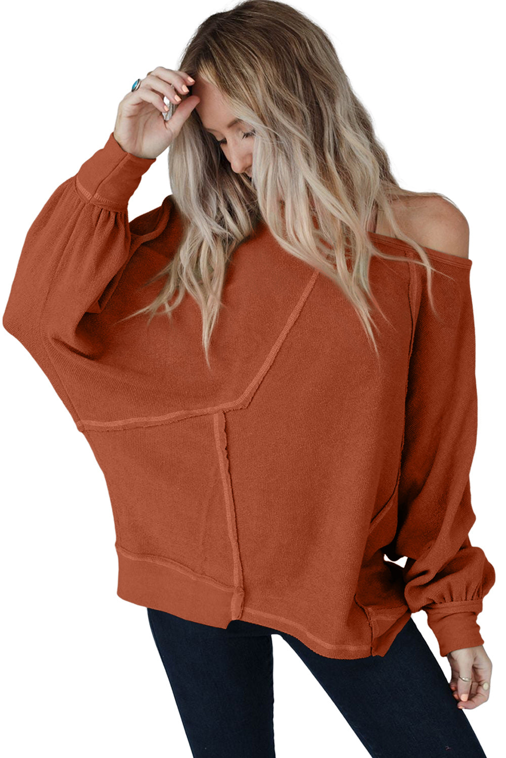 Gold Flame Exposed Seam Patchwork Dolman Sleeve Top