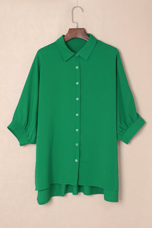 Green 3/4 Batwing Sleeve Oversize Button Up Shirt