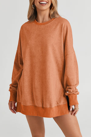 Green Drop Shoulder Ribbed Trim Oversized Sweatshirt