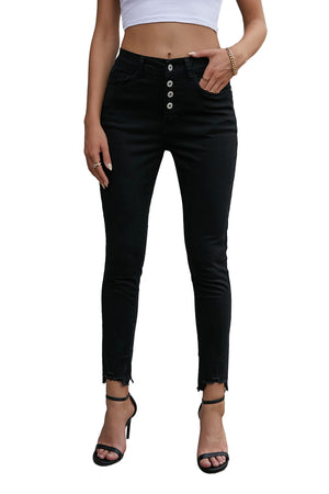Green Frayed Raw Hem High Waist Denim Jeans
