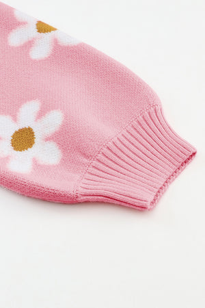 Black Floral Pattern Drop Shoulder Knit Sweater