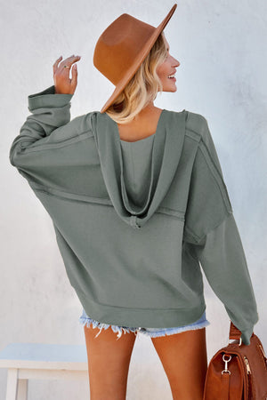Orange Basic & Casual Button Front Pullover Hoodie