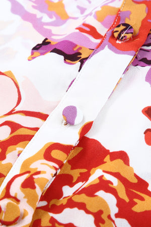 Multicolor Swirl Color Block Print Lantern Sleeve Shirt