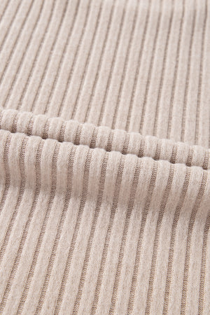 Beige Lettuce Cuffs Drop Shoulder Loose Ribbed Knit Top