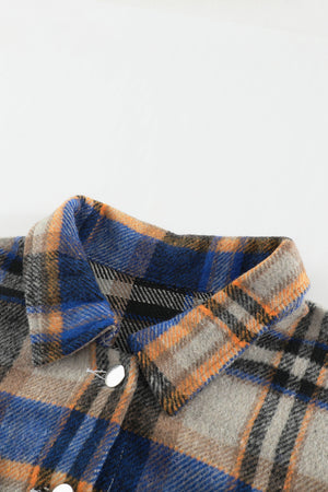Brown Plaid Button Up Long Sleeve Flannel Jacket