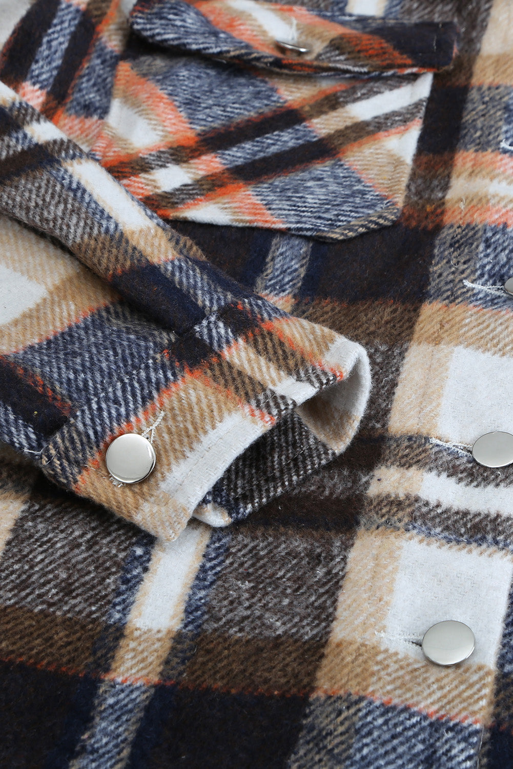 Brown Plaid Button Up Long Sleeve Flannel Jacket